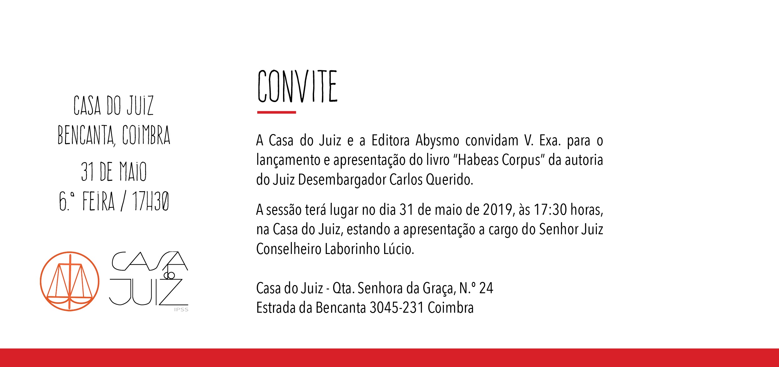 Lançamento e apresentação do livro “Habeas Corpus”, de Carlos Querido – 31/05/2019, 17h30m